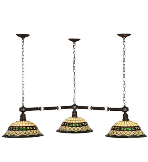 Meyda Lighting Tiffany Roman 45" 3-Light Mahogany Bronze Pendant Light With Multi-Colored Shade Glass