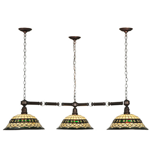 Meyda Lighting Tiffany Roman 45" 3-Light Mahogany Bronze Pendant Light With Multi-Colored Shade Glass