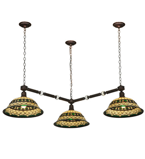 Meyda Lighting Tiffany Roman 45" 3-Light Mahogany Bronze Pendant Light With Multi-Colored Shade Glass