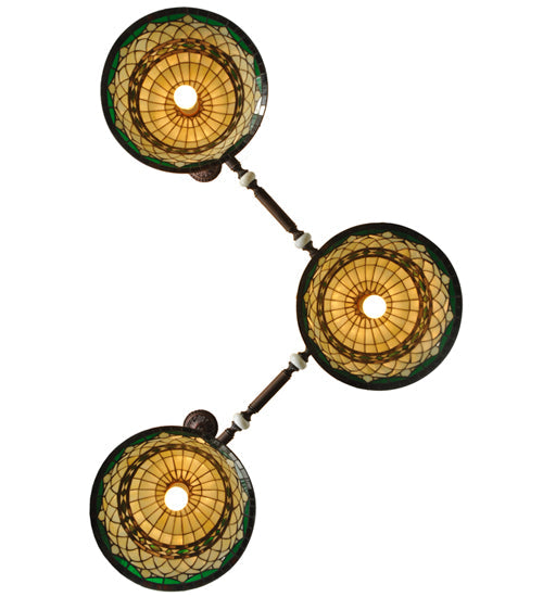 Meyda Lighting Tiffany Roman 45" 3-Light Mahogany Bronze Pendant Light With Multi-Colored Shade Glass