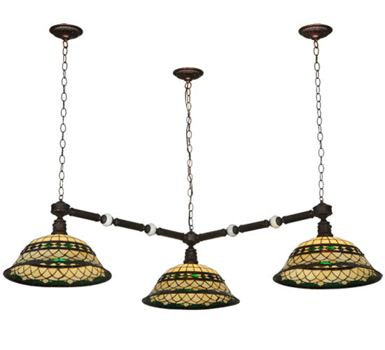 Meyda Lighting Tiffany Roman 45" 3-Light Mahogany Bronze Pendant Light With Multi-Colored Shade Glass