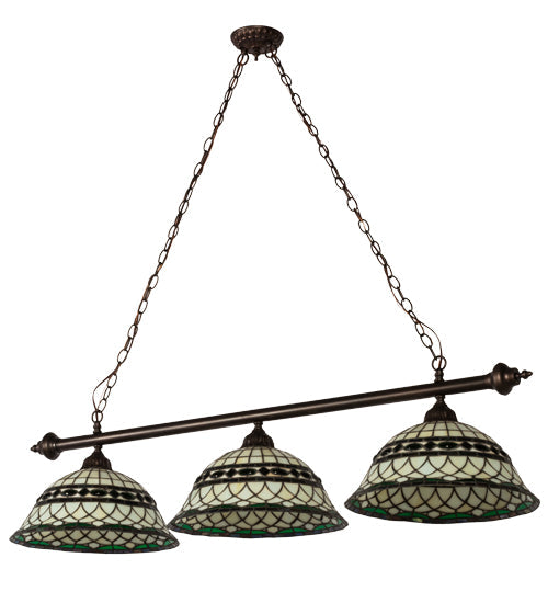 Meyda Lighting Tiffany Roman 52" 3-Light Mahogany Bronze Island Pendant Light With Multi-Colored Shade Glass