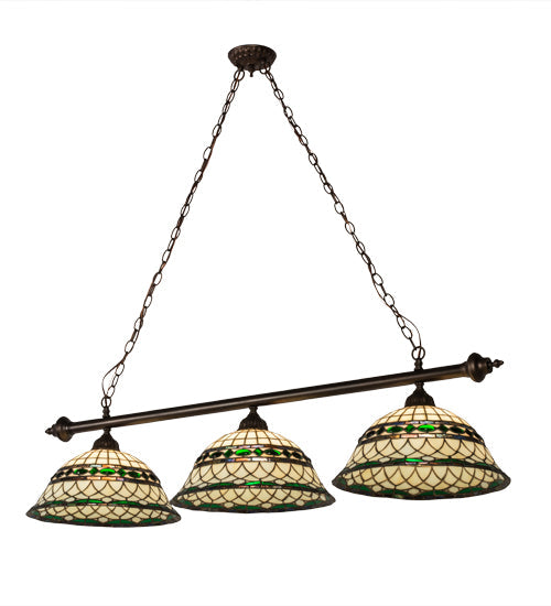 Meyda Lighting Tiffany Roman 52" 3-Light Mahogany Bronze Island Pendant Light With Multi-Colored Shade Glass