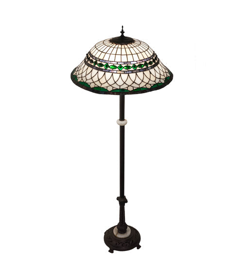 Meyda Lighting Tiffany Roman 62" 3-Light Mahogany Bronze Floor Lamp With Green & Beige Shade Glass