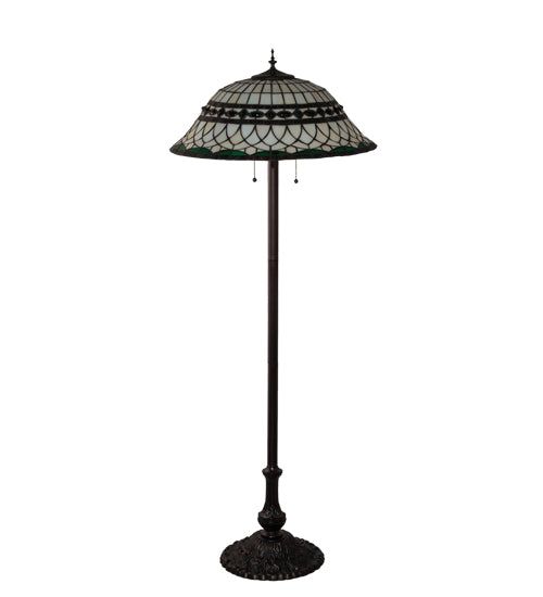 Meyda Lighting Tiffany Roman 62" 3-Light Mahogany Bronze Floor Lamp With Green & Beige Stained Shade Glass