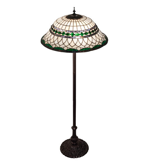 Meyda Lighting Tiffany Roman 62" 3-Light Mahogany Bronze Floor Lamp With Green & Beige Stained Shade Glass