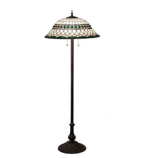 Meyda Lighting Tiffany Roman 62" 3-Light Mahogany Bronze Floor Lamp With Green & Beige Stained Shade Glass