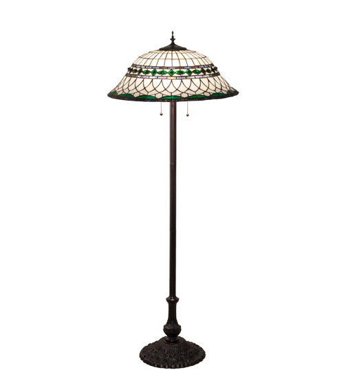 Meyda Lighting Tiffany Roman 62" 3-Light Mahogany Bronze Floor Lamp With Green & Beige Stained Shade Glass