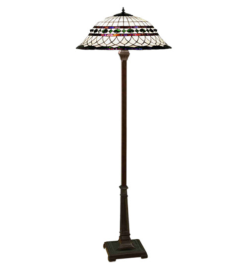 Meyda Lighting Tiffany Roman 65" 2-Light Mahogany Bronze Floor Lamp With Multi-Colored Stained Shade Glass