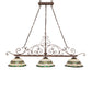 Meyda Lighting Tiffany Roman 67" 3-Light Mahogany Bronze Georgia Scroll Island Pendant Light With Multi-Colored Stained Shade Glass