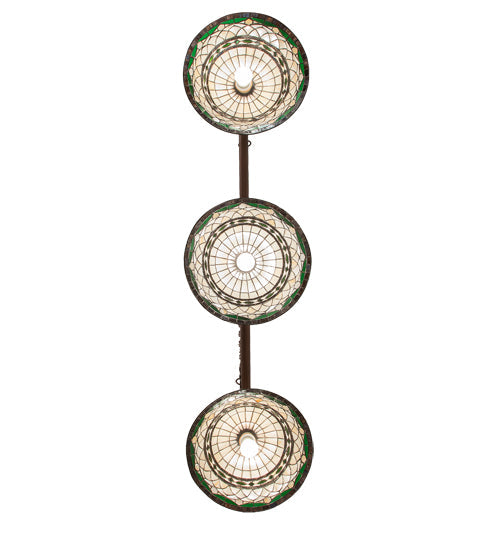 Meyda Lighting Tiffany Roman 67" 3-Light Mahogany Bronze Georgia Scroll Island Pendant Light With Multi-Colored Stained Shade Glass
