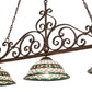 Meyda Lighting Tiffany Roman 67" 3-Light Mahogany Bronze Georgia Scroll Island Pendant Light With Multi-Colored Stained Shade Glass