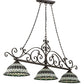 Meyda Lighting Tiffany Roman 68" 3-Light Matte Copper Vein Georgia Scroll Island Pendant Light With Multi-Colored Shade Glass