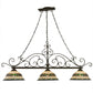 Meyda Lighting Tiffany Roman 68" 3-Light Matte Copper Vein Georgia Scroll Island Pendant Light With Multi-Colored Shade Glass