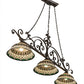 Meyda Lighting Tiffany Roman 68" 3-Light Matte Copper Vein Georgia Scroll Island Pendant Light With Multi-Colored Shade Glass
