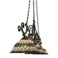 Meyda Lighting Tiffany Roman 68" 3-Light Matte Copper Vein Georgia Scroll Island Pendant Light With Multi-Colored Shade Glass