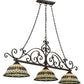 Meyda Lighting Tiffany Roman 68" 3-Light Matte Copper Vein Georgia Scroll Island Pendant Light With Multi-Colored Shade Glass