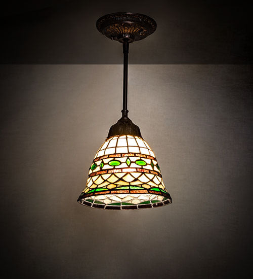 Meyda Lighting Tiffany Roman 77557 8" Mahogany Bronze Mini Pendant Light With Multi-Colored Stained Shade Glass