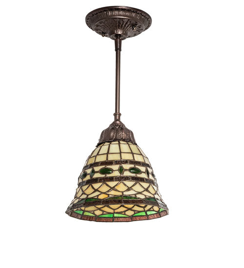 Meyda Lighting Tiffany Roman 77557 8" Mahogany Bronze Mini Pendant Light With Multi-Colored Stained Shade Glass