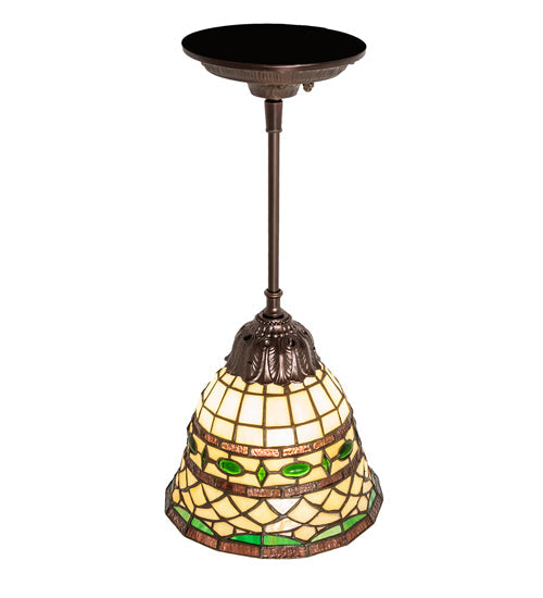 Meyda Lighting Tiffany Roman 77557 8" Mahogany Bronze Mini Pendant Light With Multi-Colored Stained Shade Glass