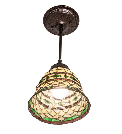 Meyda Lighting Tiffany Roman 77557 8" Mahogany Bronze Mini Pendant Light With Multi-Colored Stained Shade Glass
