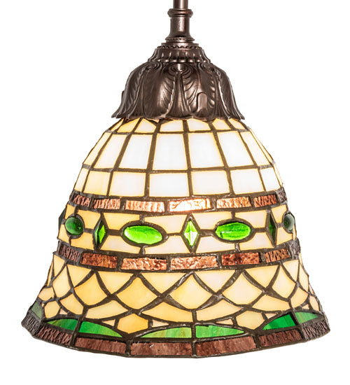 Meyda Lighting Tiffany Roman 77557 8" Mahogany Bronze Mini Pendant Light With Multi-Colored Stained Shade Glass