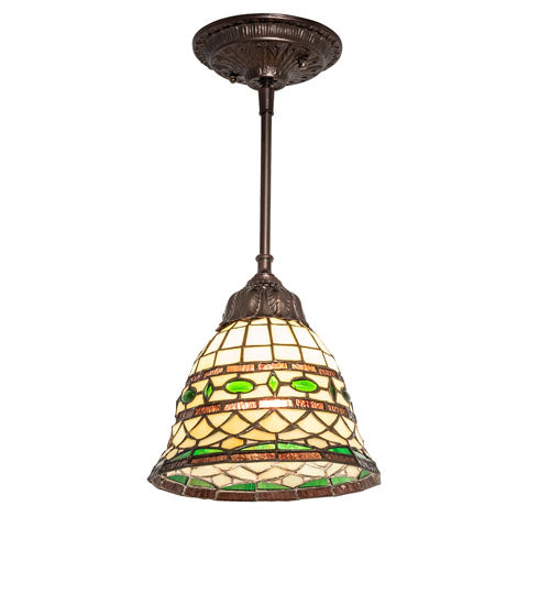 Meyda Lighting Tiffany Roman 77557 8" Mahogany Bronze Mini Pendant Light With Multi-Colored Stained Shade Glass