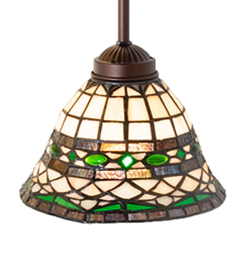 Meyda Lighting Tiffany Roman 8" Mahogany Bronze Mini Pendant Light With Multi-Colored Stained Shade Glass