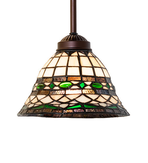 Meyda Lighting Tiffany Roman 8" Mahogany Bronze Mini Pendant Light With Multi-Colored Stained Shade Glass