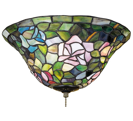 Meyda Lighting Tiffany Rosebush 12" 3-Light Flush Mount Light With Multi-Colored Shade Glass