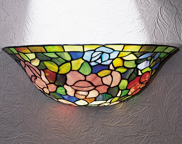 Meyda Lighting Tiffany Rosebush 14" 2-Light Mahogany Bronze Wall Sconce With Multi-Colored Shade Glass