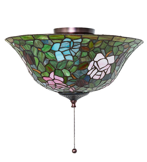Meyda Lighting Tiffany Rosebush 16" Mahogany Bronze Flush Mount Light With Multi-Colored Shade Glass
