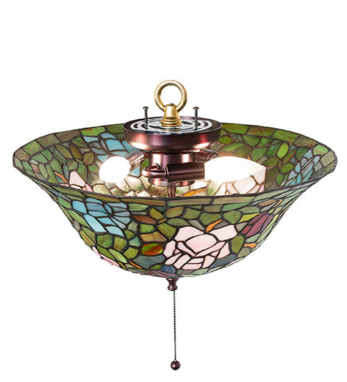 Meyda Lighting Tiffany Rosebush 16" Mahogany Bronze Flush Mount Light With Multi-Colored Shade Glass