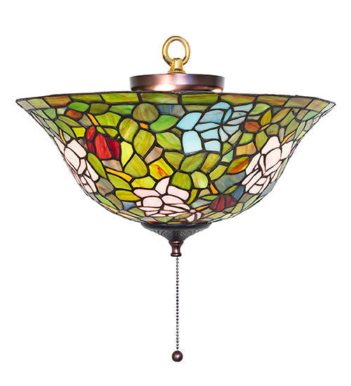 Meyda Lighting Tiffany Rosebush 16" Mahogany Bronze Flush Mount Light With Multi-Colored Shade Glass