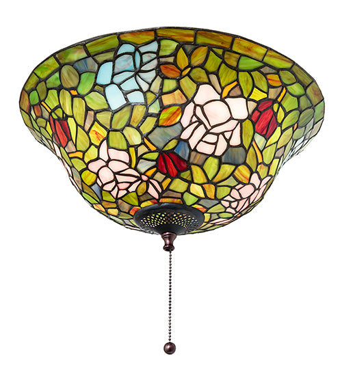 Meyda Lighting Tiffany Rosebush 16" Mahogany Bronze Flush Mount Light With Multi-Colored Shade Glass