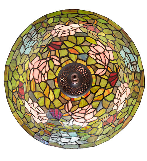 Meyda Lighting Tiffany Rosebush 16" Mahogany Bronze Flush Mount Light With Multi-Colored Shade Glass