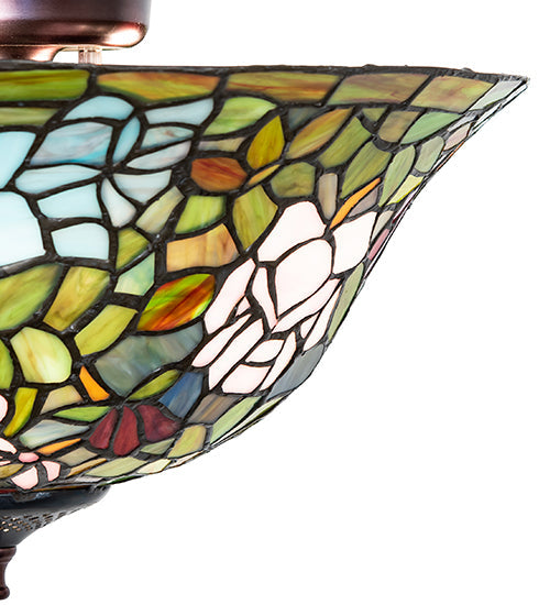 Meyda Lighting Tiffany Rosebush 16" Mahogany Bronze Flush Mount Light With Multi-Colored Shade Glass