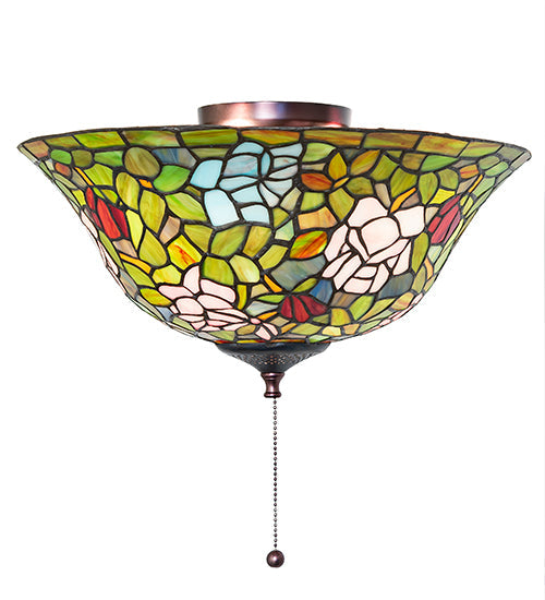 Meyda Lighting Tiffany Rosebush 16" Mahogany Bronze Flush Mount Light With Multi-Colored Shade Glass