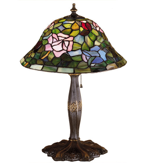 Meyda Lighting Tiffany Rosebush 17" Mahogany Bronze Accent Table Lamp With Multi-Colored Shade Glass