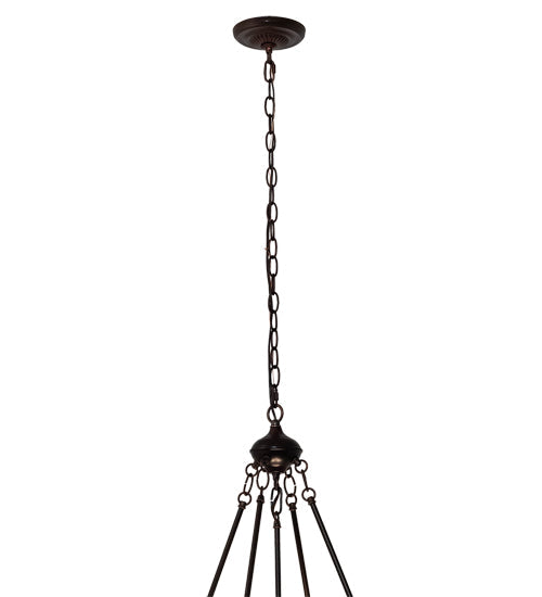 Meyda Lighting Tiffany Rosebush 20" 3-Light Mahogany Bronze Inverted Pendant Light With Multi-Colored Shade Glass
