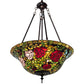 Meyda Lighting Tiffany Rosebush 20" 3-Light Mahogany Bronze Inverted Pendant Light With Multi-Colored Shade Glass