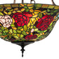 Meyda Lighting Tiffany Rosebush 20" 3-Light Mahogany Bronze Inverted Pendant Light With Multi-Colored Shade Glass