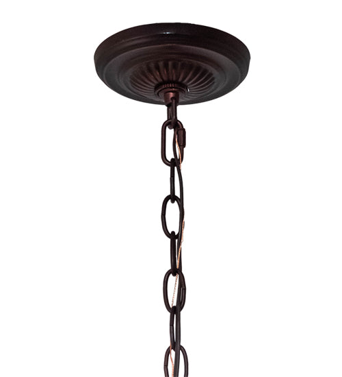 Meyda Lighting Tiffany Rosebush 20" 3-Light Mahogany Bronze Inverted Pendant Light With Multi-Colored Shade Glass