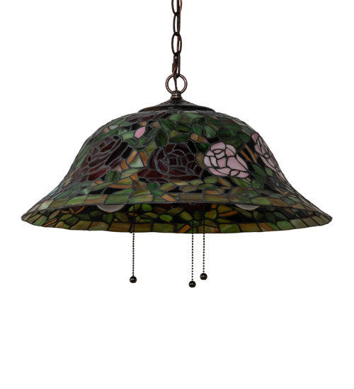 Meyda Lighting Tiffany Rosebush 20" 3-Light Mahogany Bronze Pendant Light With Multi-Colored Shade Glass