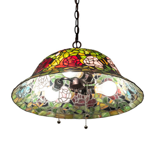 Meyda Lighting Tiffany Rosebush 20" 3-Light Mahogany Bronze Pendant Light With Multi-Colored Shade Glass
