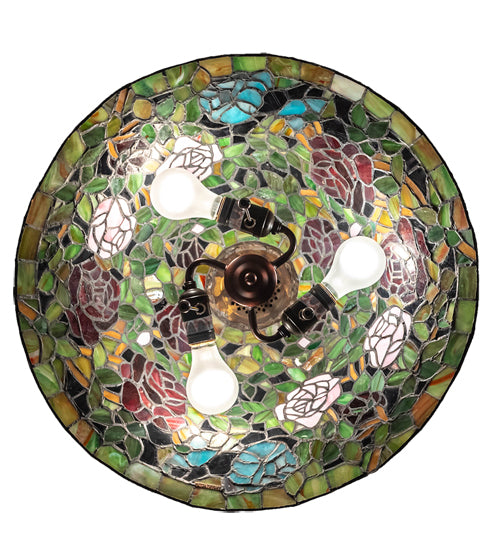 Meyda Lighting Tiffany Rosebush 20" 3-Light Mahogany Bronze Pendant Light With Multi-Colored Shade Glass