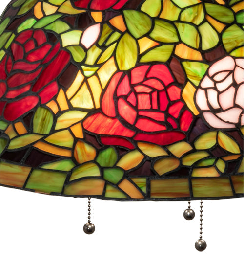 Meyda Lighting Tiffany Rosebush 20" 3-Light Mahogany Bronze Pendant Light With Multi-Colored Shade Glass