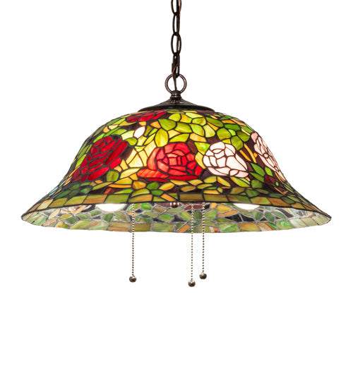 Meyda Lighting Tiffany Rosebush 20" 3-Light Mahogany Bronze Pendant Light With Multi-Colored Shade Glass