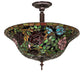 Meyda Lighting Tiffany Rosebush 20" 3-Light Mahogany Bronze Semi-flush Mount Light With Multi-Colored Stained Shade Glass
