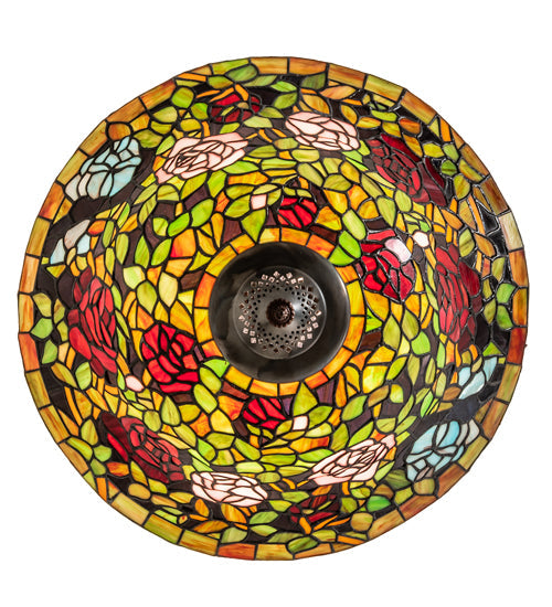 Meyda Lighting Tiffany Rosebush 20" 3-Light Mahogany Bronze Semi-flush Mount Light With Multi-Colored Stained Shade Glass